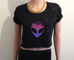 Galaxy Alien UFO Space Black Crop Top T Shirt Festival Hippie Emo Hipster Kawaii steampunk buy now online