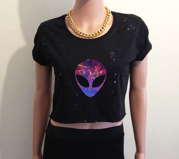 Galaxy Alien UFO Space Black Crop Top T Shirt Festival Hippie Emo Hipster Kawaii steampunk buy now online