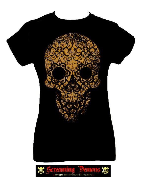 Lace Skull Black Vest top or T-Shirt steampunk buy now online