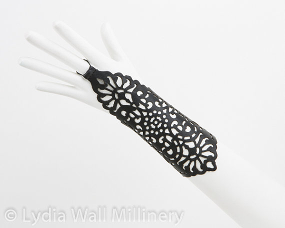 Black Leather Gauntlet , fingerless glove - short lengt steampunk buy now online