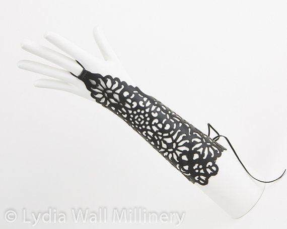 Black Leather Gauntlet , fingerless glove - middle lenght steampunk buy now online