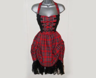 Red Black Tartan Dress UK 12 (US 8) Gothic Steampunk Emo Punk Gothabilly Bustle Corset Effect steampunk buy now online