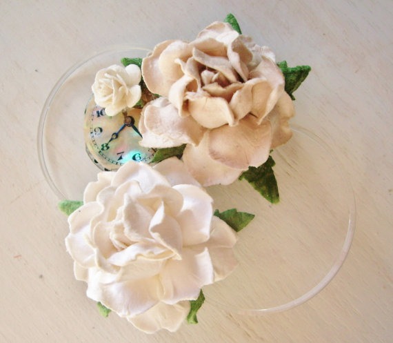 Vintage Style Handmade Watch Part Beige & Off White Rose Hair Clip steampunk buy now online