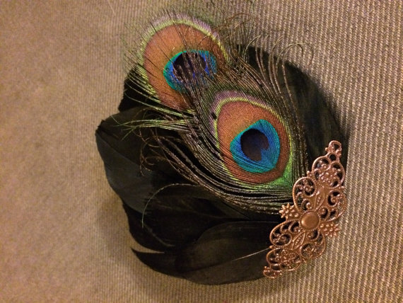 Handmade beautiful peacock steampunk feather fascinator hairpiece. steampunk buy now online