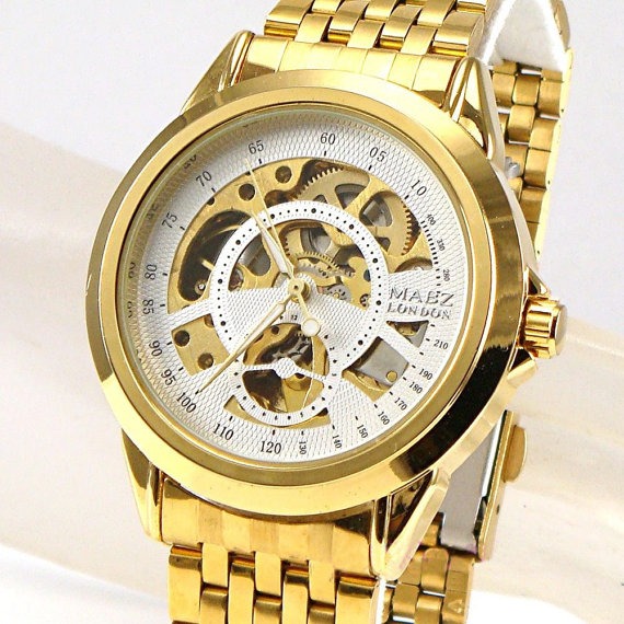 Gold Gents Ladies Men Unisex Watch Automatic Mechanical Skeleton Steampunk steampunk buy now online