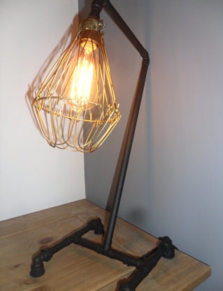 Copper Industrial Table Lamp In Matt Black With Vintage Brass Cage & Edison Style Light Bulb steampunk buy now online