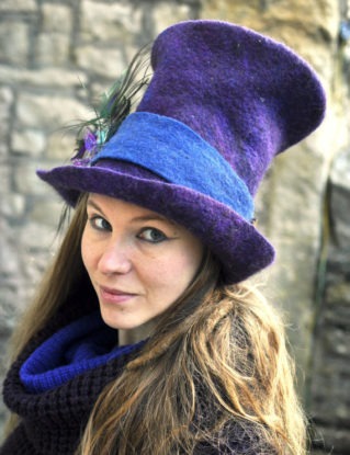 Super tall felted wool Top Hat felt Topper 'The Bubbles' - Fiber ARtWeAR - custom millinery Made to Measure festival headpiece faery costume steampunk buy now online