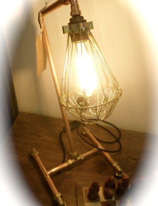 Copper Industrial Table Lamp With Vintage Brass Cage & Edison Style Light Bulb steampunk buy now online