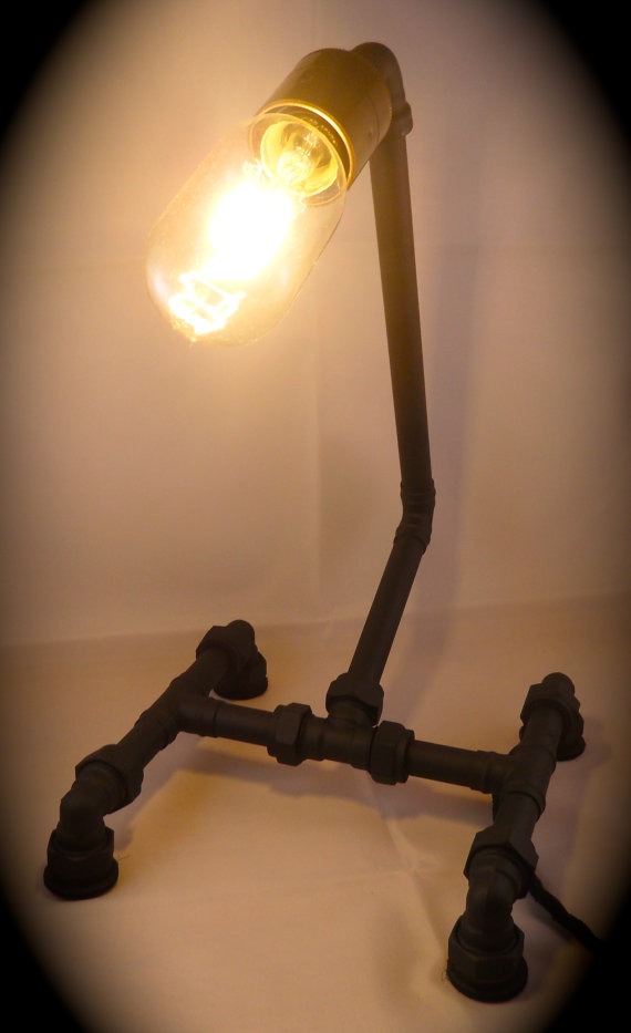Copper Industrial Table Lamp In Matt Black With Edison Style Light Bulb steampunk buy now online