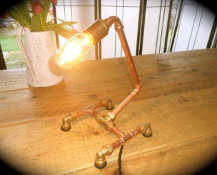 Copper Industrial Table Lamp In Its Raw Copper Form With Edison Style Light Bulb steampunk buy now online