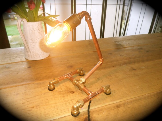 Copper Industrial Table Lamp In Its Raw Copper Form With Edison Style Light Bulb steampunk buy now online
