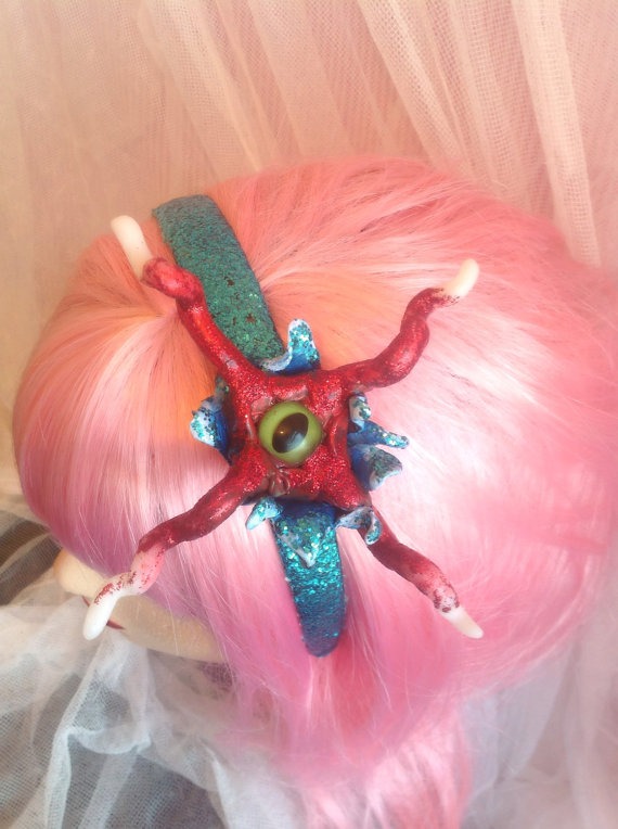 Handmade Red Glitter Sea Monster Creature Hairband Fascinator steampunk buy now online
