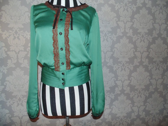 Steampunk Embroidered Olive Green Satin Upcycled Blouse steampunk buy now online