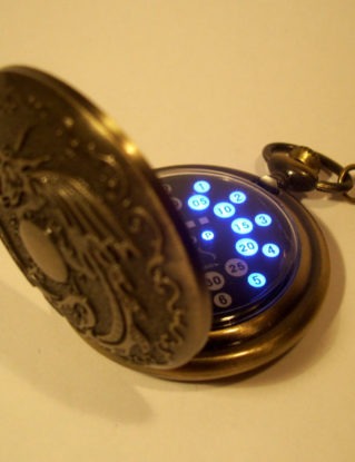 Bronze chinese full hunter dragon pocket watch with a blue LED display. Classic fob watch with a science fiction, steampunk twist. steampunk buy now online