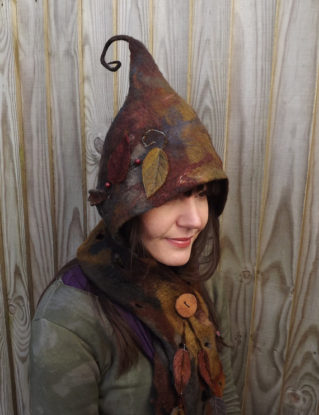 Pixie Hood- winter hat - winter scarf - Pixie hooded cowl - brown cowl - woodland cowl steampunk buy now online