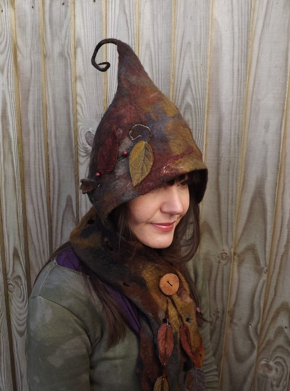 Pixie Hood- winter hat - winter scarf - Pixie hooded cowl - brown cowl - woodland cowl steampunk buy now online