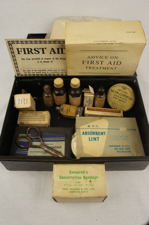 Vintage Antique First Aid Kit Complete Apothecary Pharmacy Chemist Medical c1900s steampunk buy now online