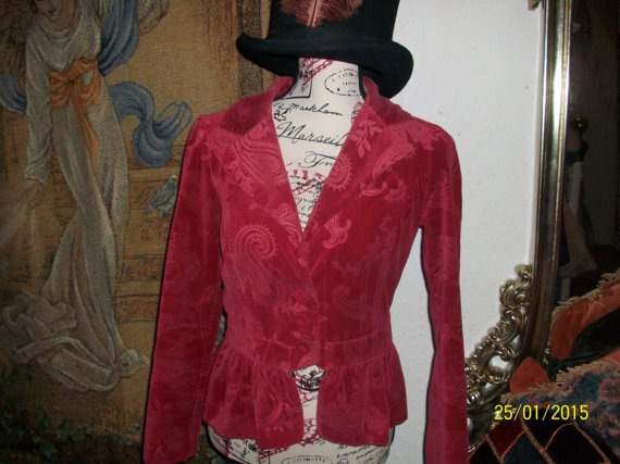 xsmall stevie nicks scarlet red velvet vintage jacket free shipping  bust 32" steampunk buy now online