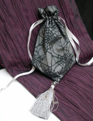 Silver and black cobweb taffeta Gothica bag- ready to ship steampunk buy now online