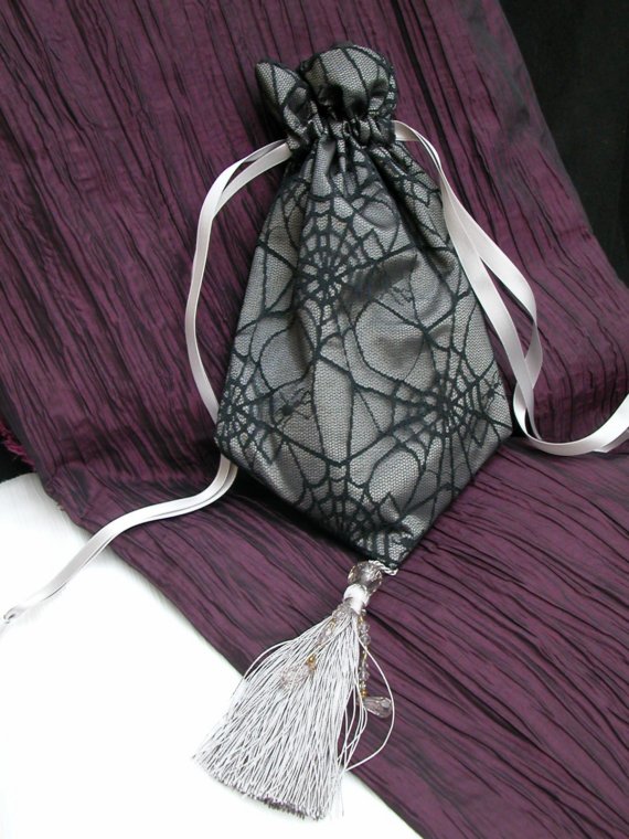 Silver and black cobweb taffeta Gothica bag- ready to ship steampunk buy now online