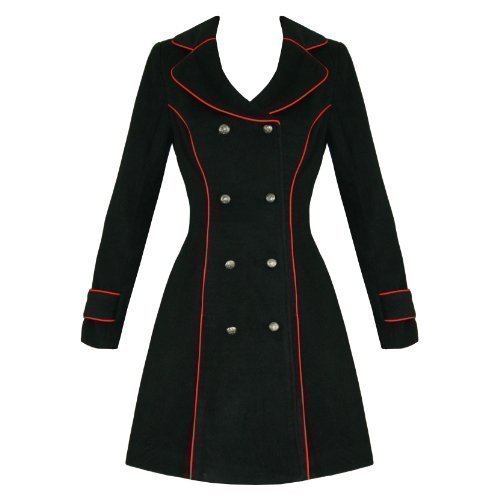 Hearts And Roses London Black Retro Double Breasted Military Winter Jacket Coat steampunk buy now online