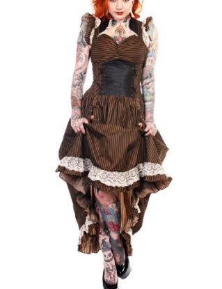 BANNED Victorian Black/Copper STEAMPUNK DRESS Ruffle Adjustable STRIPE XL 14 steampunk buy now online