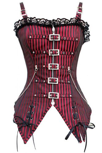Dear-lover Women's Striped Gothic Punk Overbust Corset XX-Large Size Red steampunk buy now online