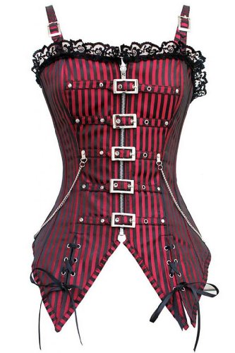 Dear-lover Women's Striped Gothic Punk Overbust Corset Small Size Red steampunk buy now online