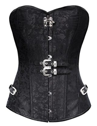 Lucea Women's Brocade Steampunk Steel Boned Overbust Corset Black XXXXX-Large steampunk buy now online