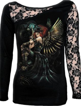 Spiral - Women - STEAM PUNK FAIRY - Lace One Shoulder Top Black - Small steampunk buy now online