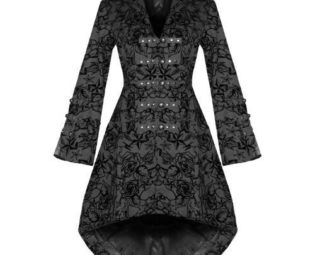 Womens New Black Gothic Steampunk Military Rockabilly Flocked Tattoo Coat steampunk buy now online