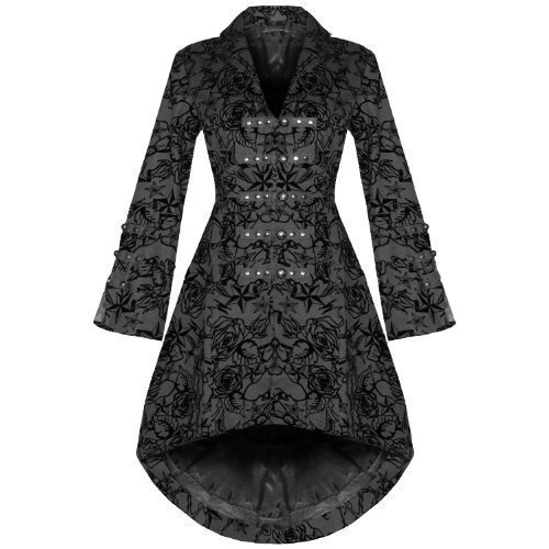 Womens New Black Gothic Steampunk Military Rockabilly Flocked Tattoo Coat steampunk buy now online