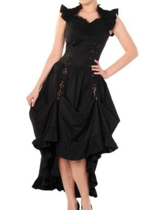 BANNED Victorian Black/Copper STEAMPUNK DRESS Ruffle Adjustable XL 14 steampunk buy now online