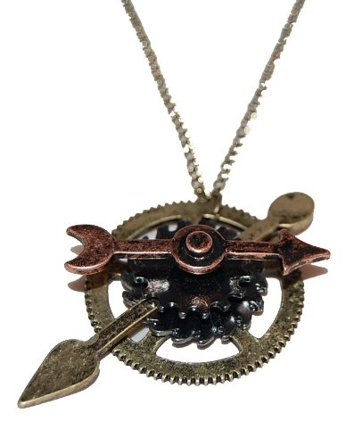 Steampunk Necklace with Mixed Metallic Parts and Rotatable Hands (Supplied in a Gift Pouch) Unique Jewellery steampunk buy now online