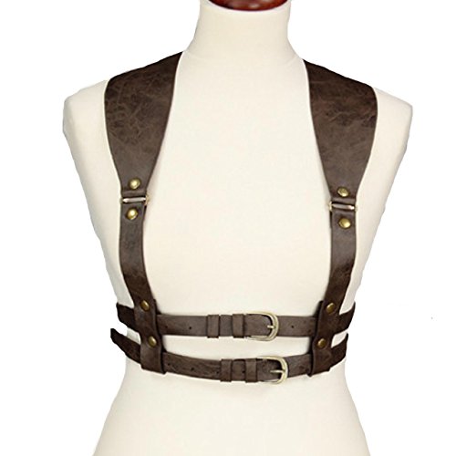 Harness your Dreams. Brown Faux Leather Vintage Steampunk or Gothic Harness Top. steampunk buy now online