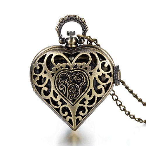 JewelryWe Vintage Heart Locket Style Steampunk Pocket Watch Pendant Long Necklace 31.5 Inch Chain Christmas Gift (with Gift Bag) steampunk buy now online