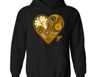 Mens Steampunk Mechanical Clockwork Love Heart Pullover Hoodie Black (M) steampunk buy now online