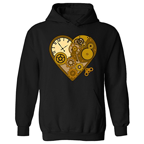 Mens Steampunk Mechanical Clockwork Love Heart Pullover Hoodie Black (M) steampunk buy now online