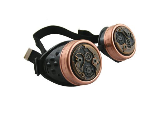 CyberloxShop® Cyber Goggles Black & Copper with Antique Copper Watch Movement Lenses Steampunk Cybergoth Rave Goth Industrial Cyberlox steampunk buy now online