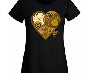 Womens Steampunk Mechanical Clockwork Love Heart T-shirt Black UK 16-18 (XXL) steampunk buy now online
