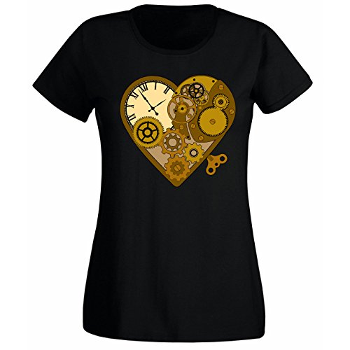 Womens Steampunk Mechanical Clockwork Love Heart T-shirt Black UK 16-18 (XXL) steampunk buy now online