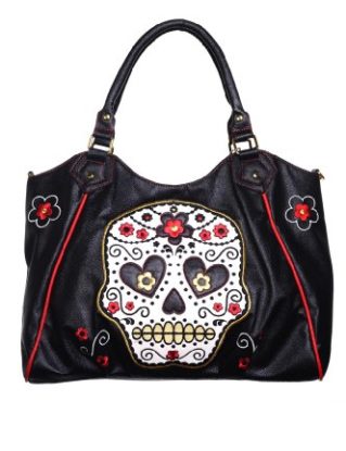 BANNED NEW BLACK SUGAR SKULL SHOULDER BAG BLACK FAUX LEATHER TATTOO ROCKABILLY steampunk buy now online