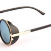 Bertolucci Steampunk Sunglasses 50s Round Glasses Cyber Goggles Vintage Retro Style Blinder Phnom Penh Black Gold Reflective steampunk buy now online