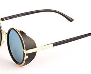 Bertolucci Steampunk Sunglasses 50s Round Glasses Cyber Goggles Vintage Retro Style Blinder Phnom Penh Black Gold Reflective steampunk buy now online