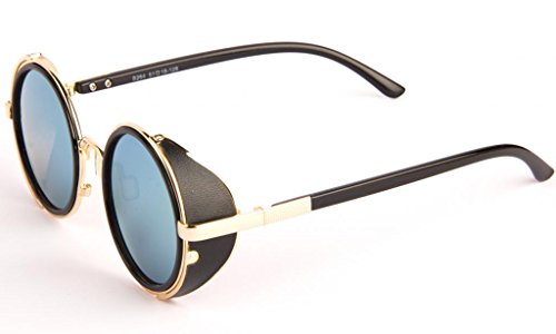 Bertolucci Steampunk Sunglasses 50s Round Glasses Cyber Goggles Vintage Retro Style Blinder Phnom Penh Black Gold Reflective steampunk buy now online