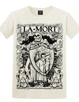 La Mort Clothing. Heavy Heart T Shirt. Black Print on Ivory. Size Small steampunk buy now online