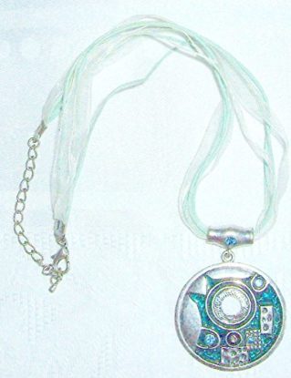 Vintage Round Metal Pendant with Glass Stones, Ribbon & Cord strung, metal fastening steampunk buy now online