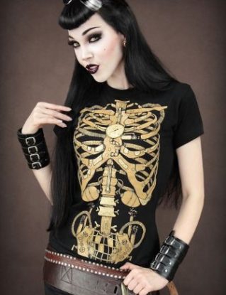 Restyle Mechanical Steampunk Skeleton Rib Cage Ladies T Shirt Top Gothic Emo (MEDIUM) steampunk buy now online