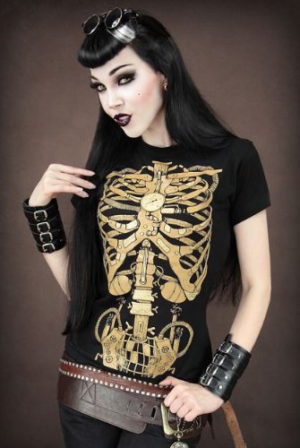 Restyle Mechanical Steampunk Skeleton Rib Cage Ladies T Shirt Top Gothic Emo (MEDIUM) steampunk buy now online