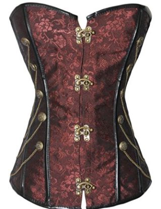 Ladies Sexy Dark Red Steampunk Gothic Punk Boned Corset with Chain Stud Detail (L) steampunk buy now online